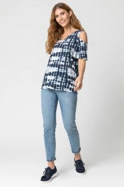 Roman Blue Tie Dye Print Cold Shoulder Top -Roman Sales Shop unnamed file 9761