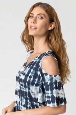 Roman Blue Tie Dye Print Cold Shoulder Top -Roman Sales Shop unnamed file 9762