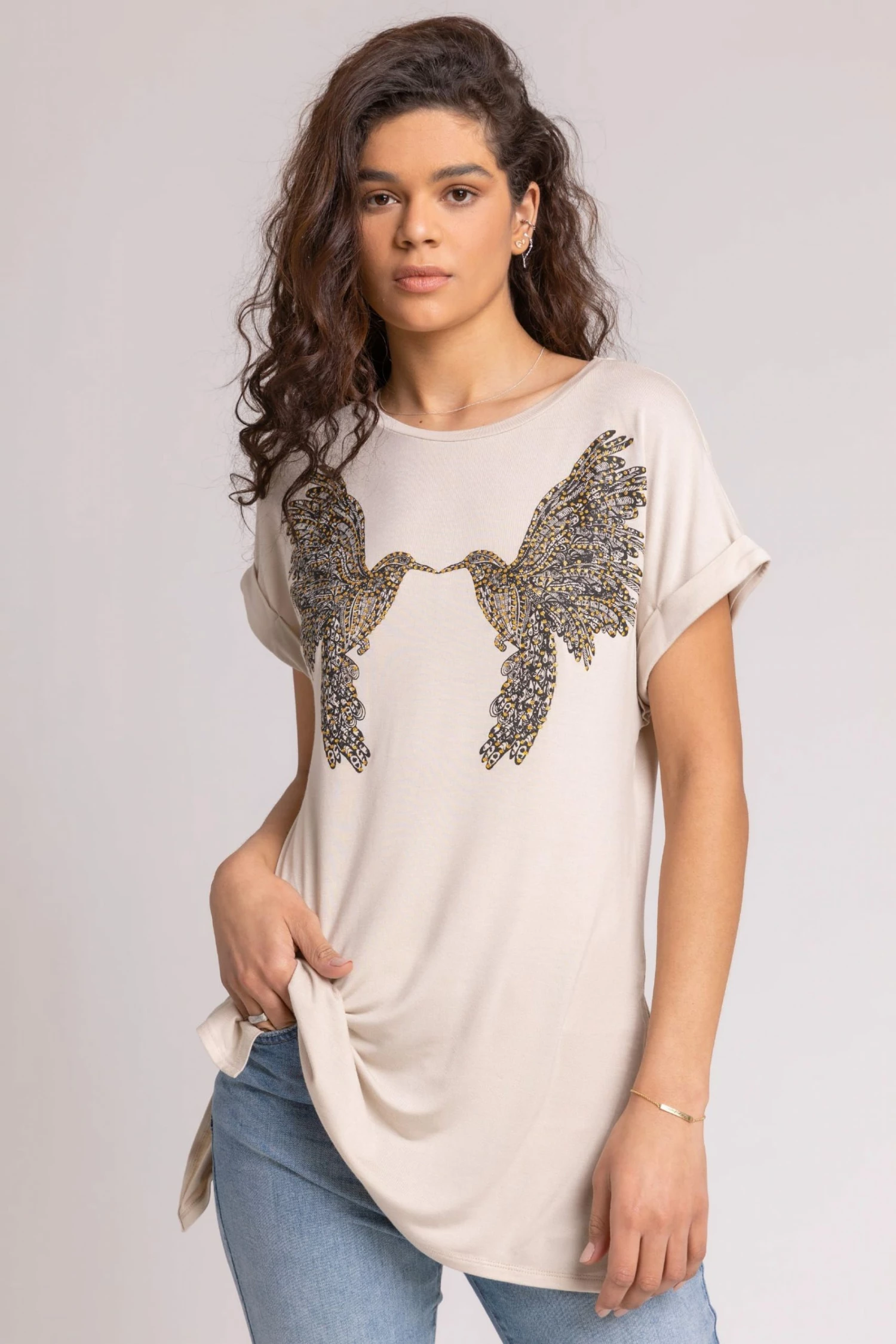 Roman Neutral Mirrored Bird Print Longline T-Shirt 3 Roman Neutral Mirrored Bird Print Longline T-Shirt