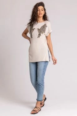 Roman Neutral Mirrored Bird Print Longline T-Shirt 9 Roman Neutral Mirrored Bird Print Longline T-Shirt -Roman Sales Shop unnamed file 9766