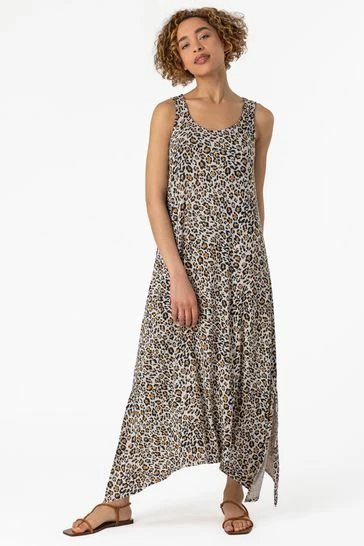 Roman Brown Cheetah Print Hanky Hem Maxi Dress 7 Roman Brown Cheetah Print Hanky Hem Maxi Dress - Image 5