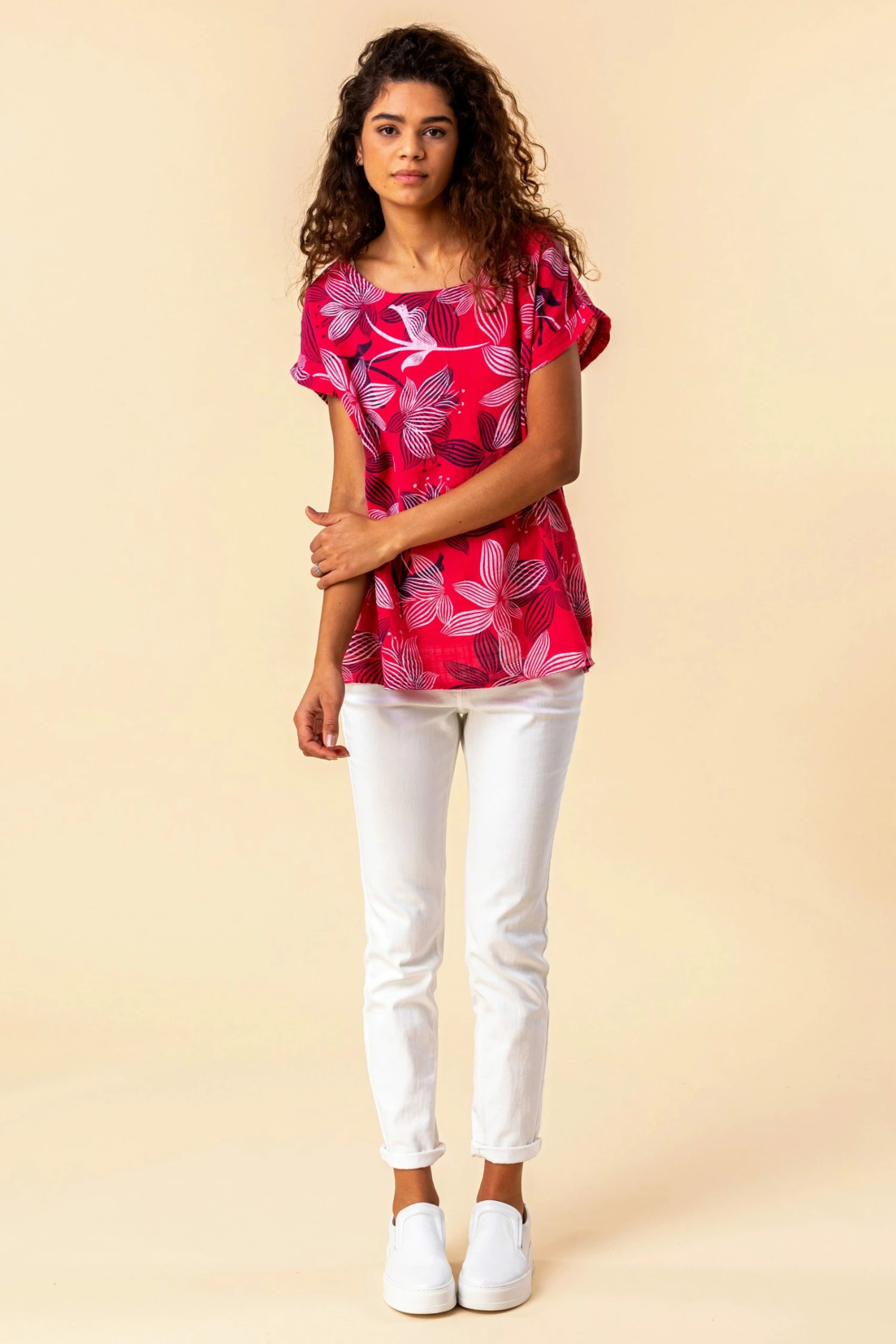 Roman Red Floral Print Cap Sleeve Top 5 Roman Red Floral Print Cap Sleeve Top - Image 3