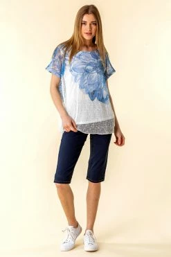 Roman Blue Mesh Overlay Floral Print T-Shirt 10 Roman Blue Mesh Overlay Floral Print T-Shirt -Roman Sales Shop unnamed file 9796