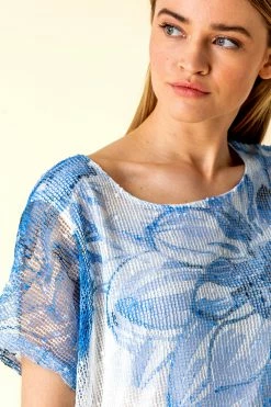 Roman Blue Mesh Overlay Floral Print T-Shirt 11 Roman Blue Mesh Overlay Floral Print T-Shirt -Roman Sales Shop unnamed file 9797