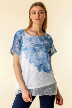 Roman Blue Mesh Overlay Floral Print T-Shirt 12 Roman Blue Mesh Overlay Floral Print T-Shirt -Roman Sales Shop unnamed file 9798