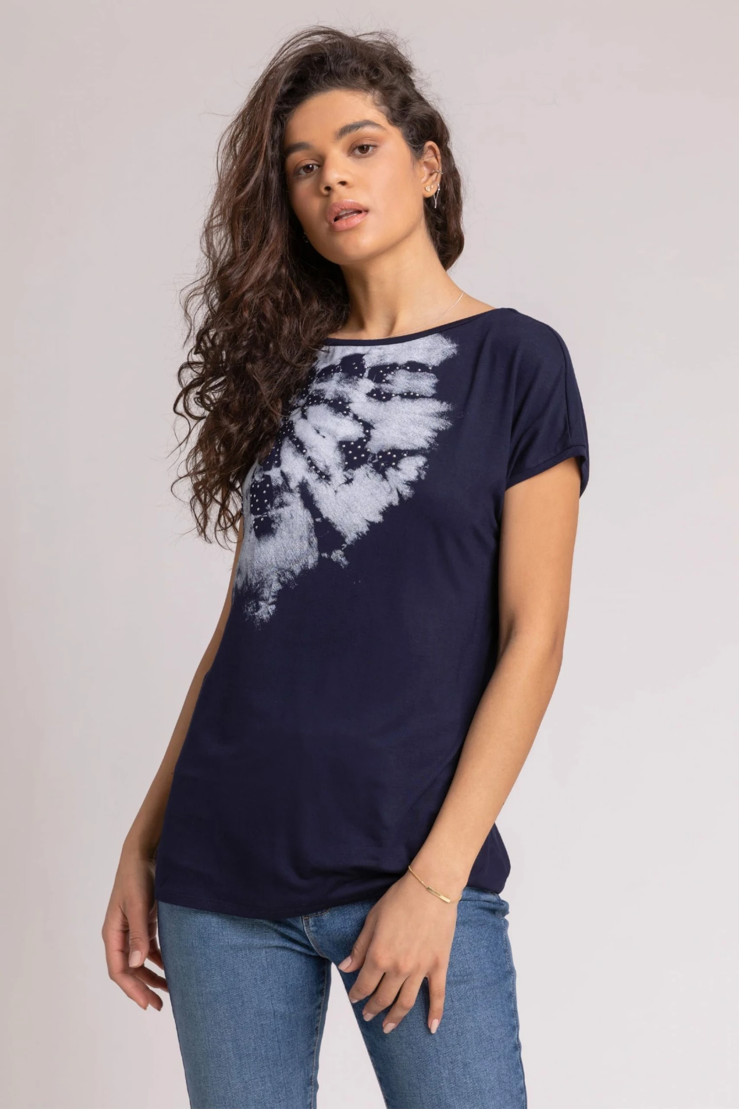 Roman Blue Embellished Tie Dye Print T-Shirt 3 Roman Blue Embellished Tie Dye Print T-Shirt