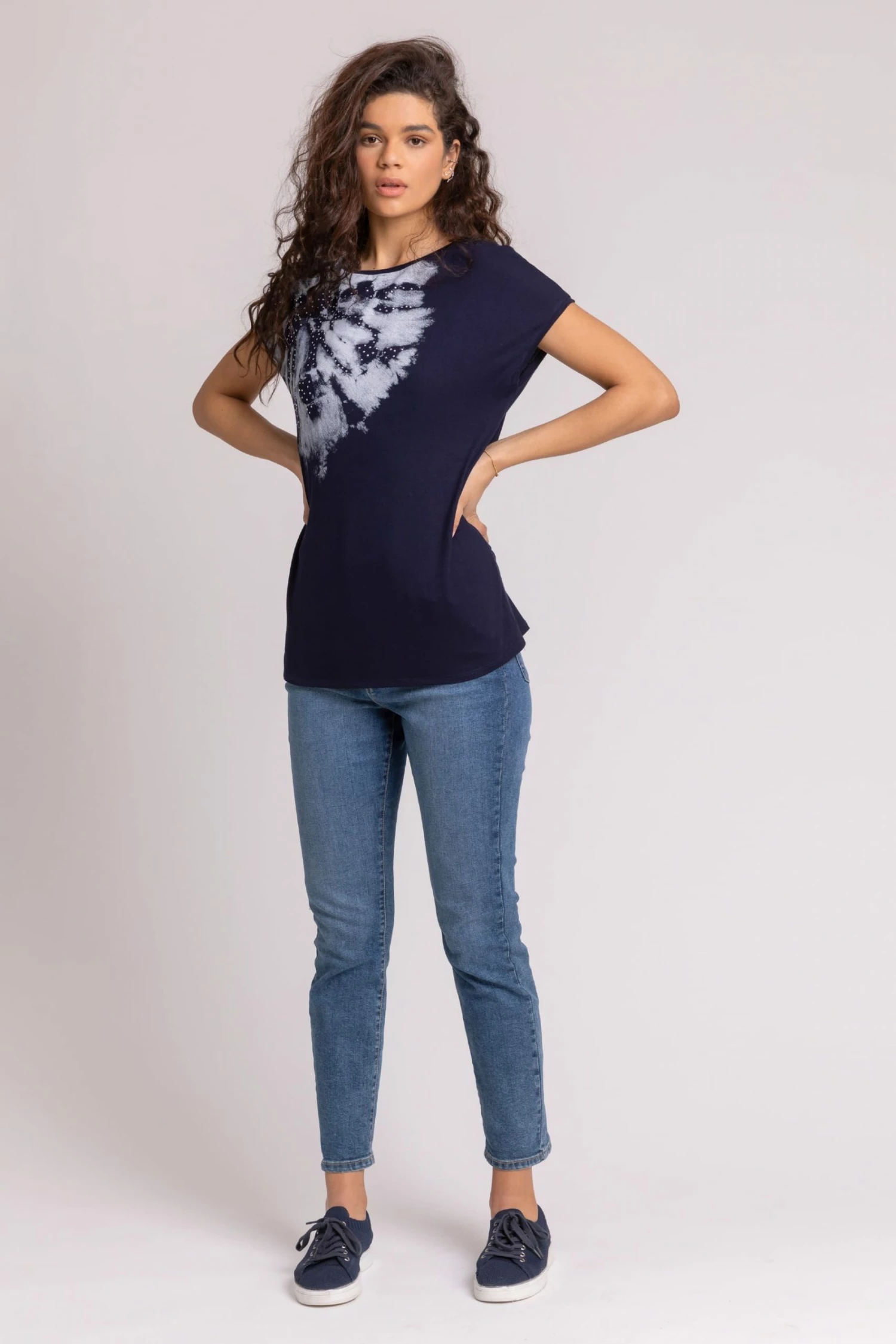 Roman Blue Embellished Tie Dye Print T-Shirt 5 Roman Blue Embellished Tie Dye Print T-Shirt - Image 3