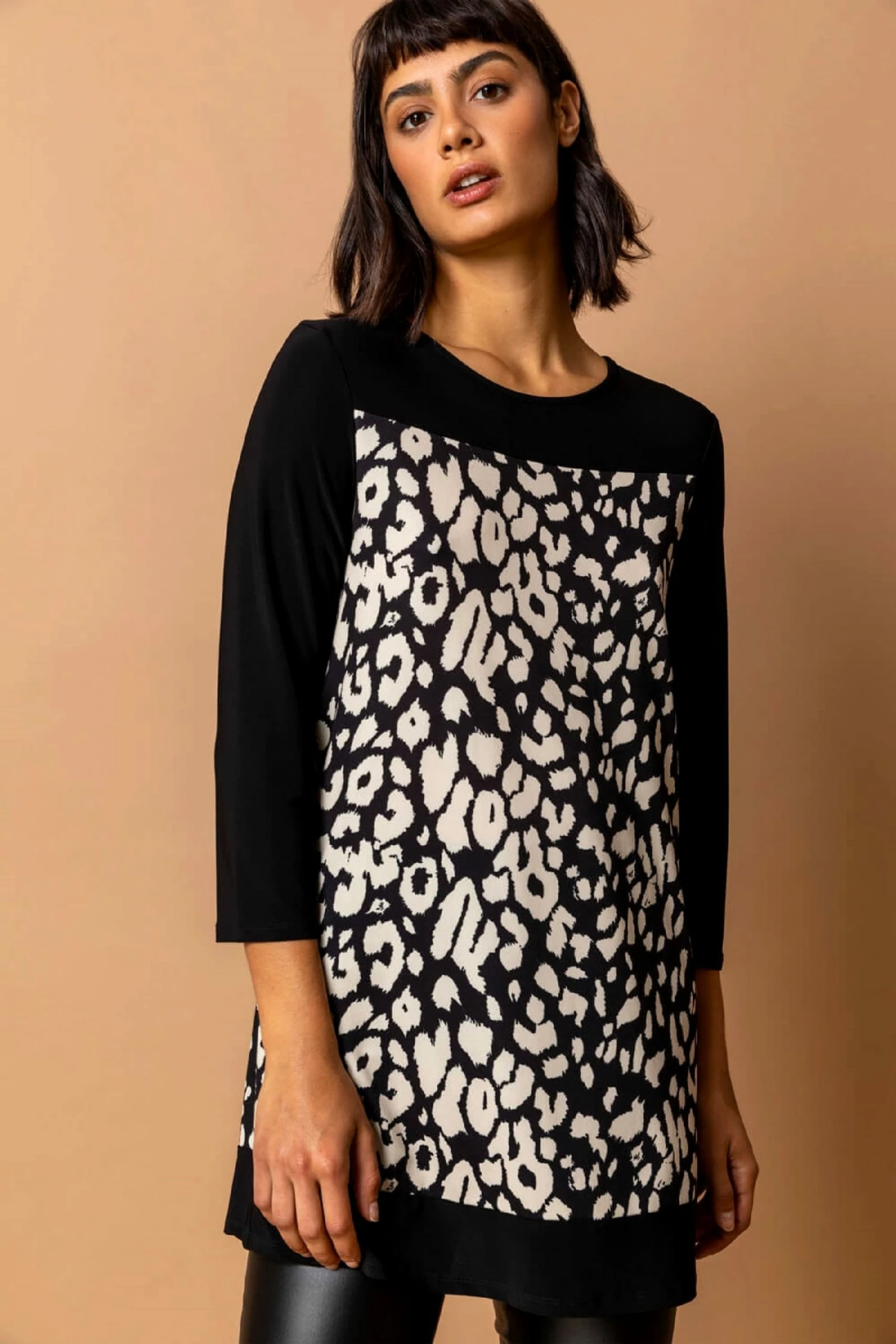 Roman Nude Animal Print Contrast Yoke Top 3 Roman Nude Animal Print Contrast Yoke Top