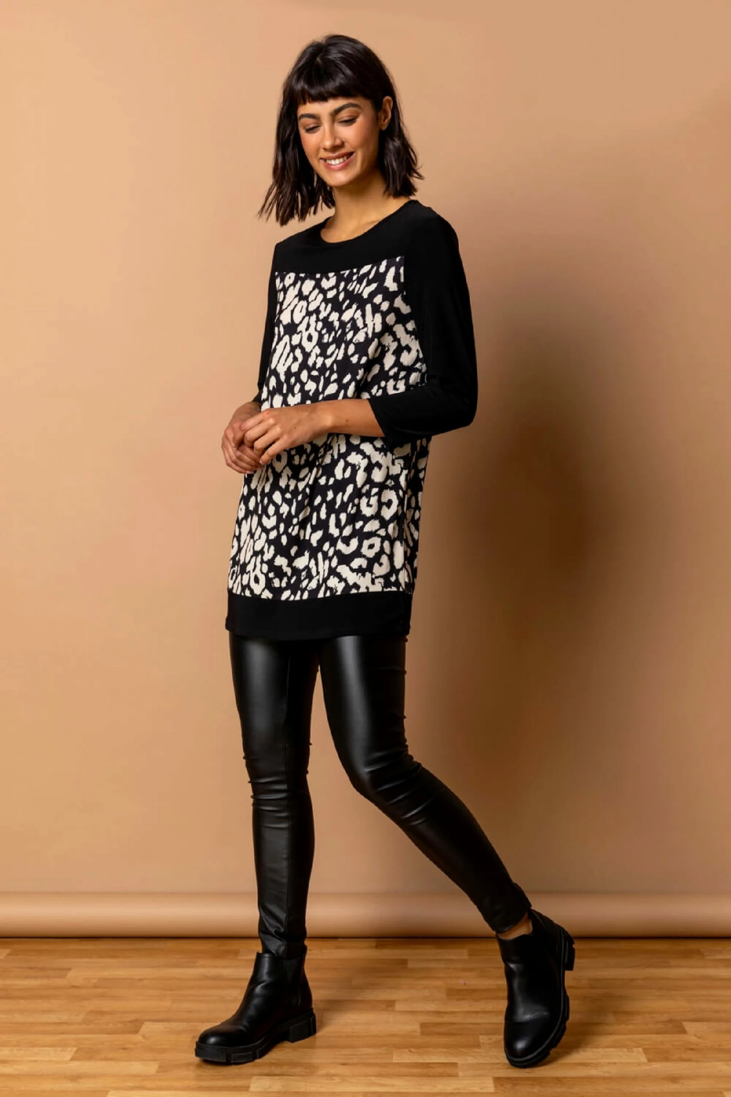 Roman Nude Animal Print Contrast Yoke Top 5 Roman Nude Animal Print Contrast Yoke Top - Image 3