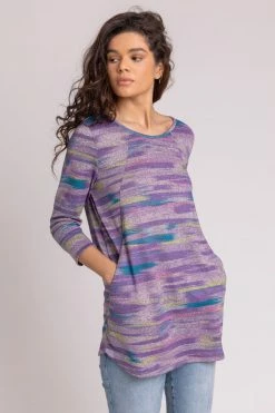 Roman Purple Abstract Print Pocket Top With Snood