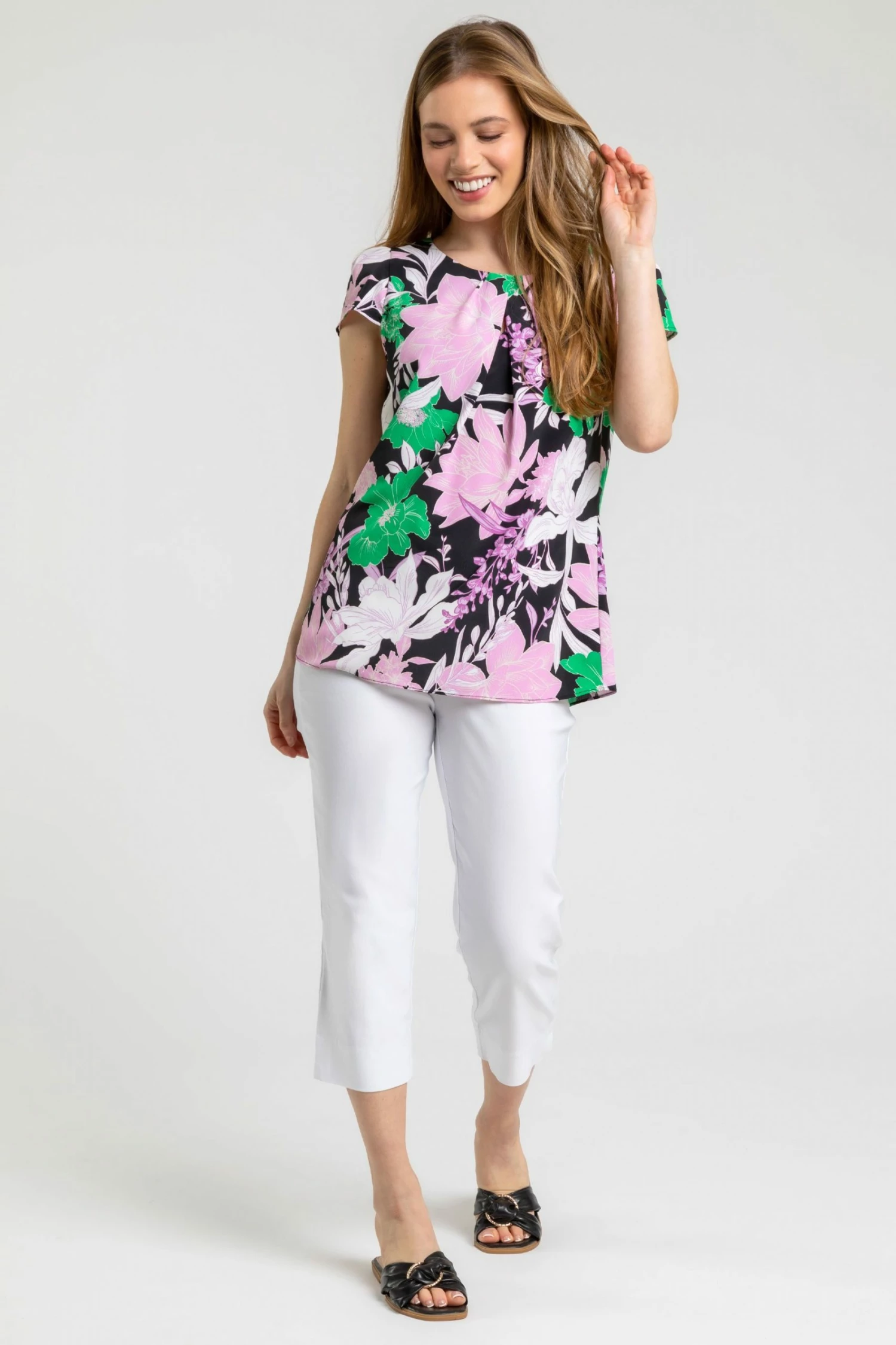 Roman Black Petite Contrast Floral Cap Sleeve Top 5 Roman Black Petite Contrast Floral Cap Sleeve Top - Image 3