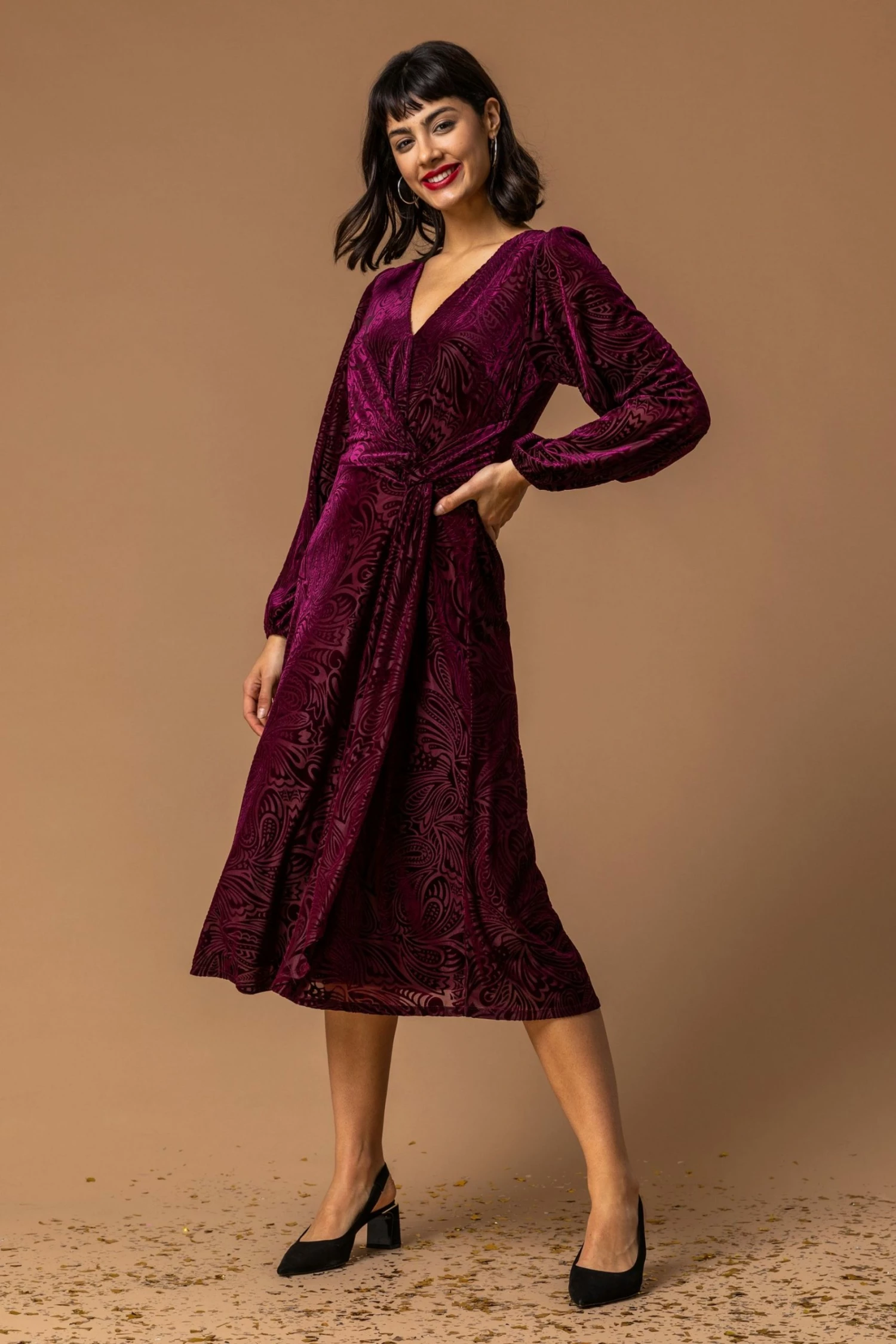 Roman Purple Baroque Print Burnout Dress 3 Roman Purple Baroque Print Burnout Dress