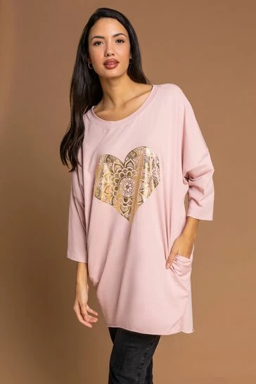 Roman Black One Size Foil Heart Print Lounge Top 8 Roman Black One Size Foil Heart Print Lounge Top - Image 6