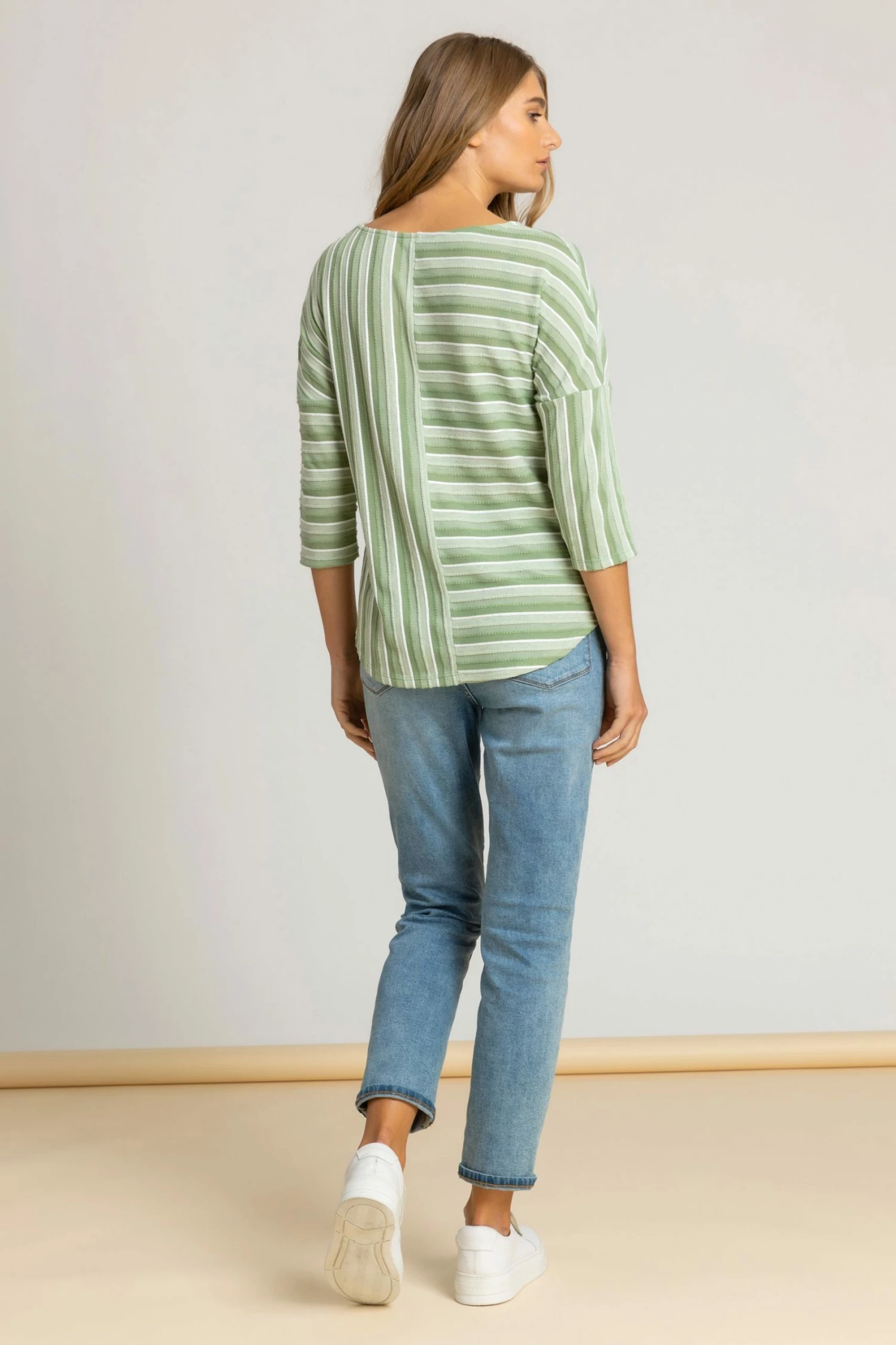 Roman Green Textured Stripe Print Top 4 Roman Green Textured Stripe Print Top - Image 2
