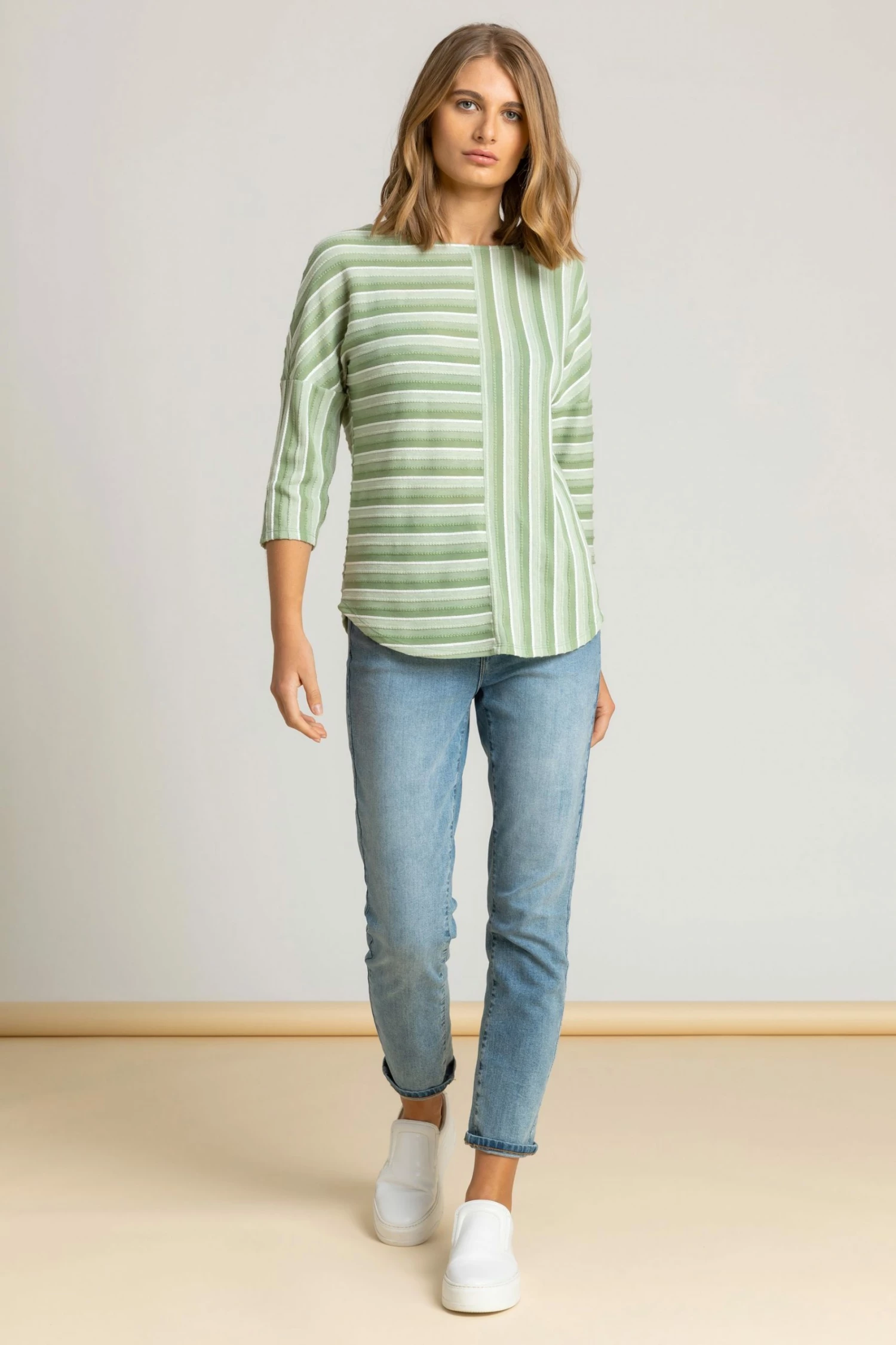Roman Green Textured Stripe Print Top 5 Roman Green Textured Stripe Print Top - Image 3
