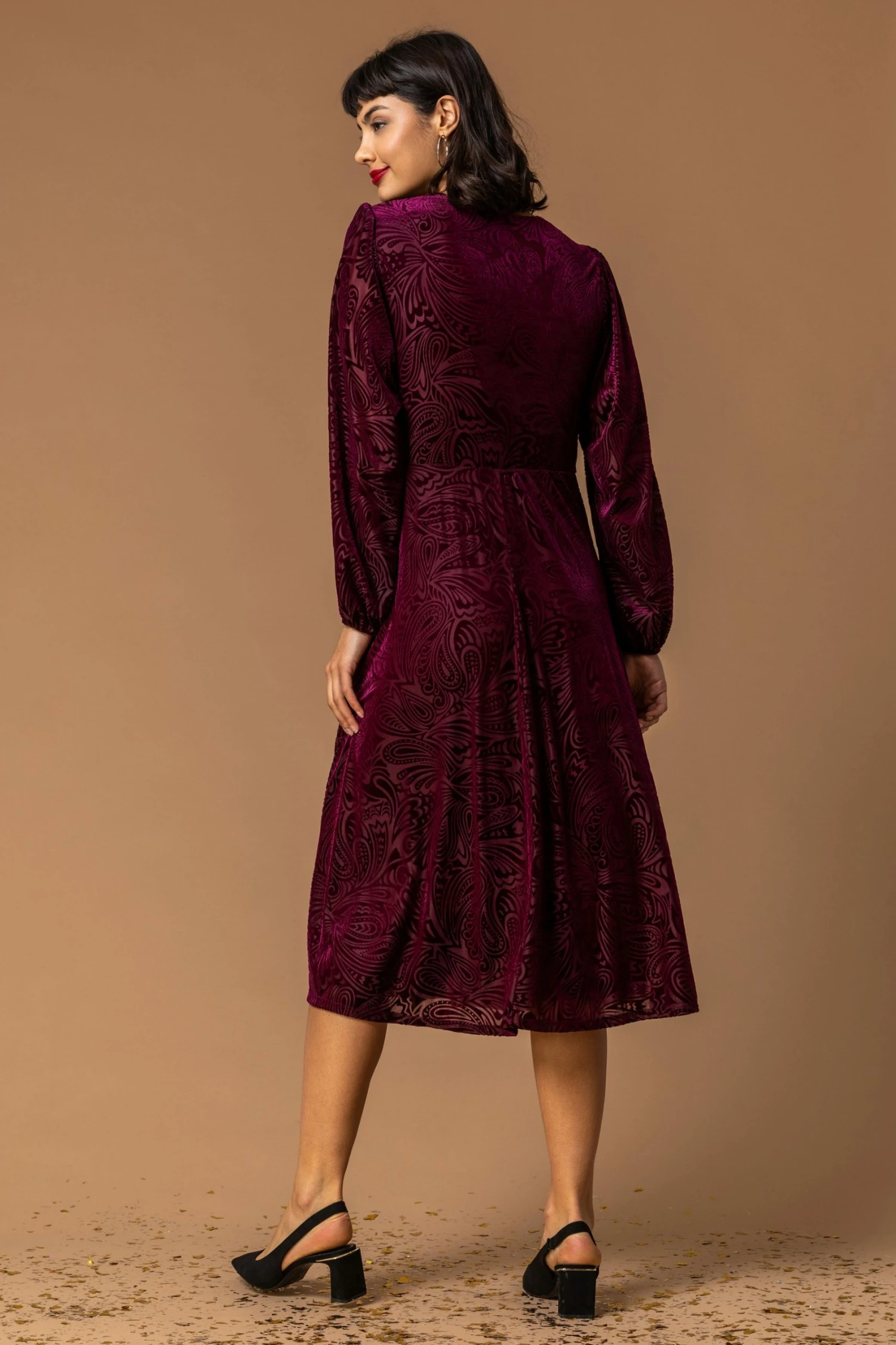 Roman Purple Baroque Print Burnout Dress 4 Roman Purple Baroque Print Burnout Dress - Image 2