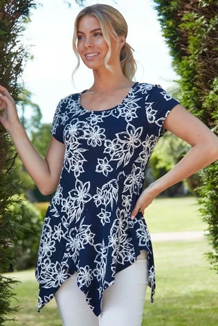 Roman Navy Floral Print Hanky Hem T-Shirt 6 Roman Navy Floral Print Hanky Hem T-Shirt - Image 4