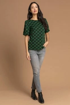 Roman Green Check Print Puff Sleeve Top 9 Roman Green Check Print Puff Sleeve Top -Roman Sales Shop unnamed file 9845