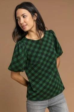 Roman Green Check Print Puff Sleeve Top 11 Roman Green Check Print Puff Sleeve Top -Roman Sales Shop unnamed file 9847