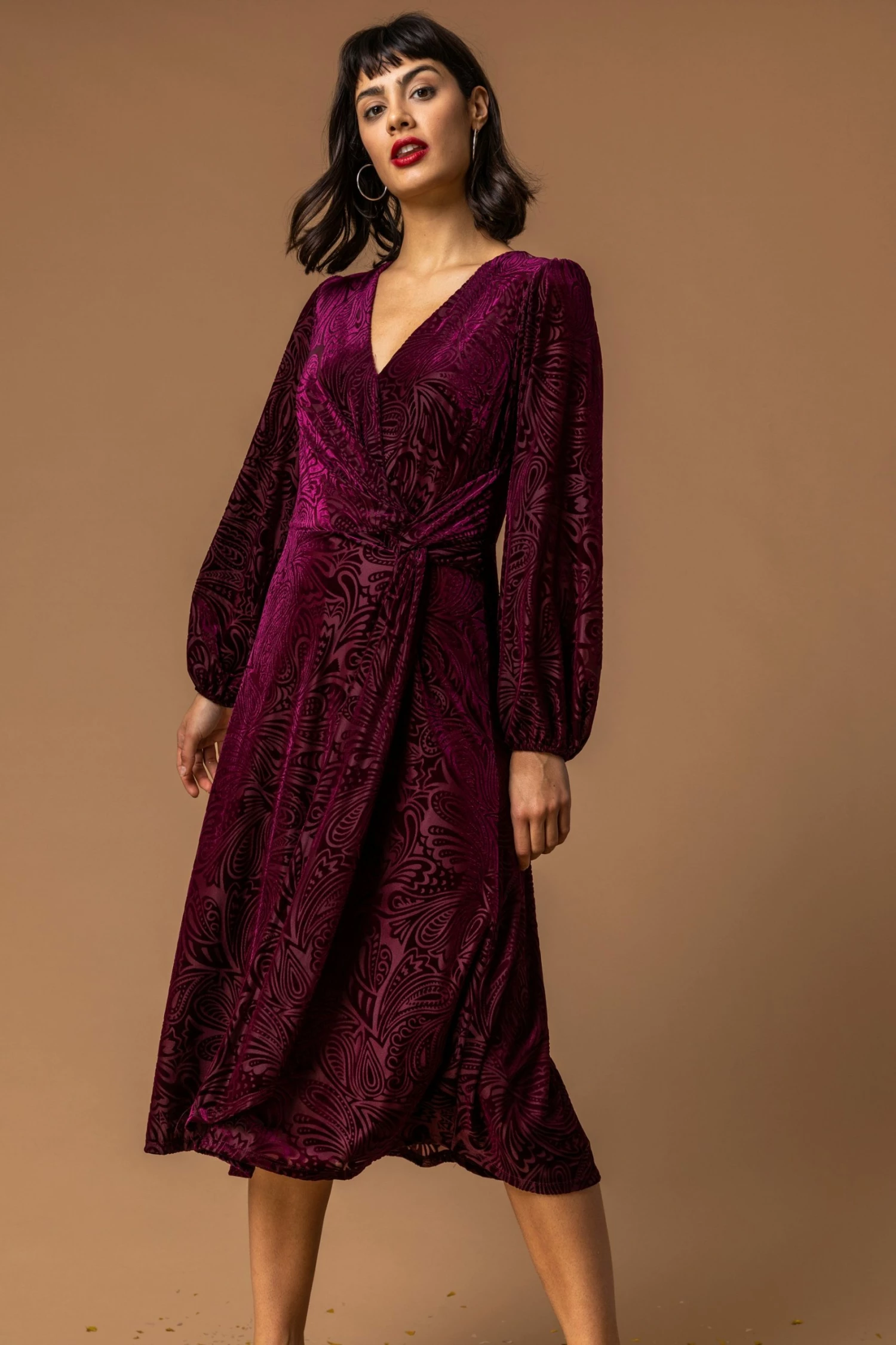 Roman Purple Baroque Print Burnout Dress 5 Roman Purple Baroque Print Burnout Dress - Image 3