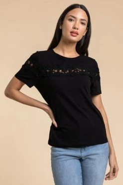 Roman Black Lace Detail Jersey T-Shirt -Roman Sales Shop unnamed file 9857