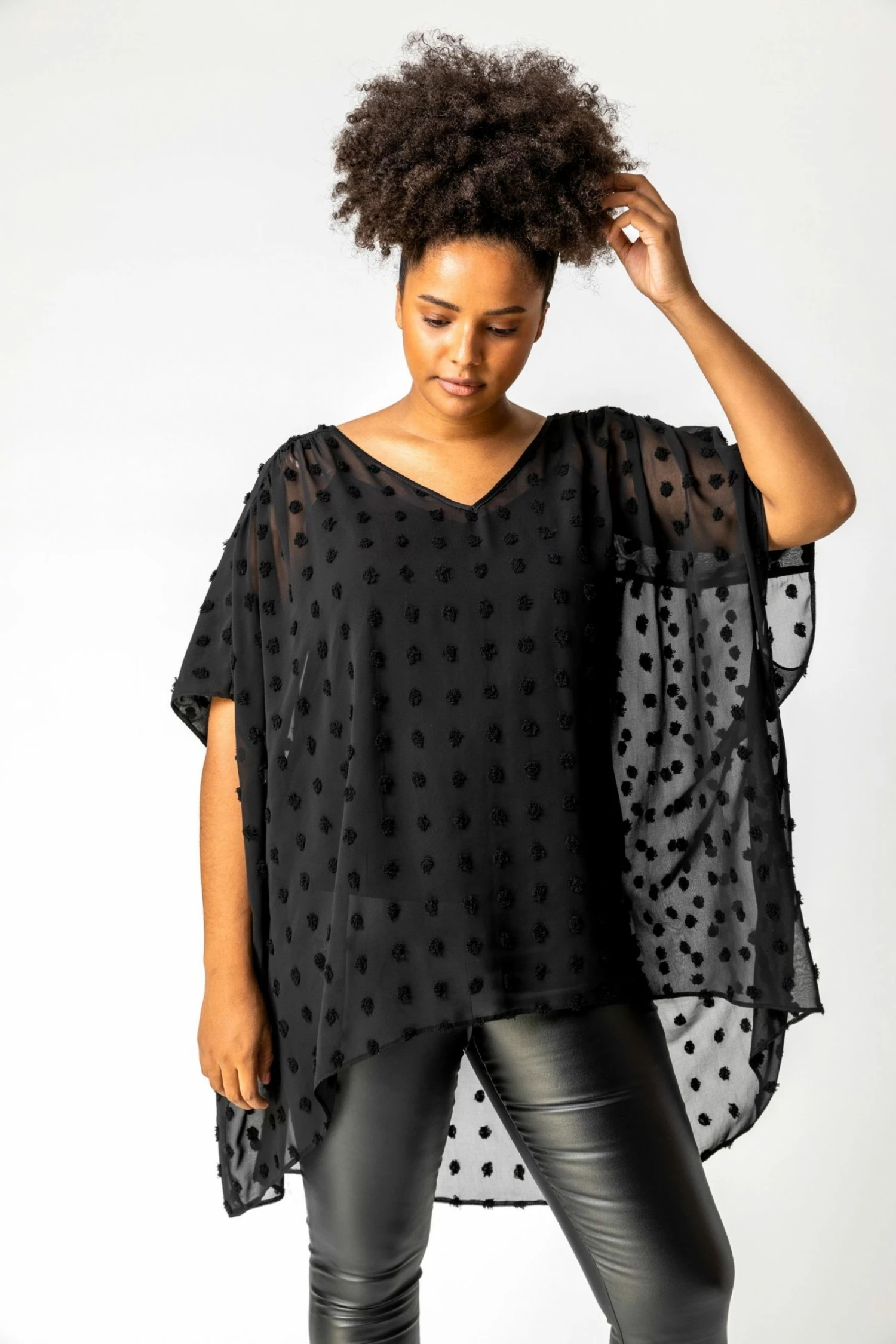 Roman Black Curve Textured Spot Batwing Top 3 Roman Black Curve Textured Spot Batwing Top