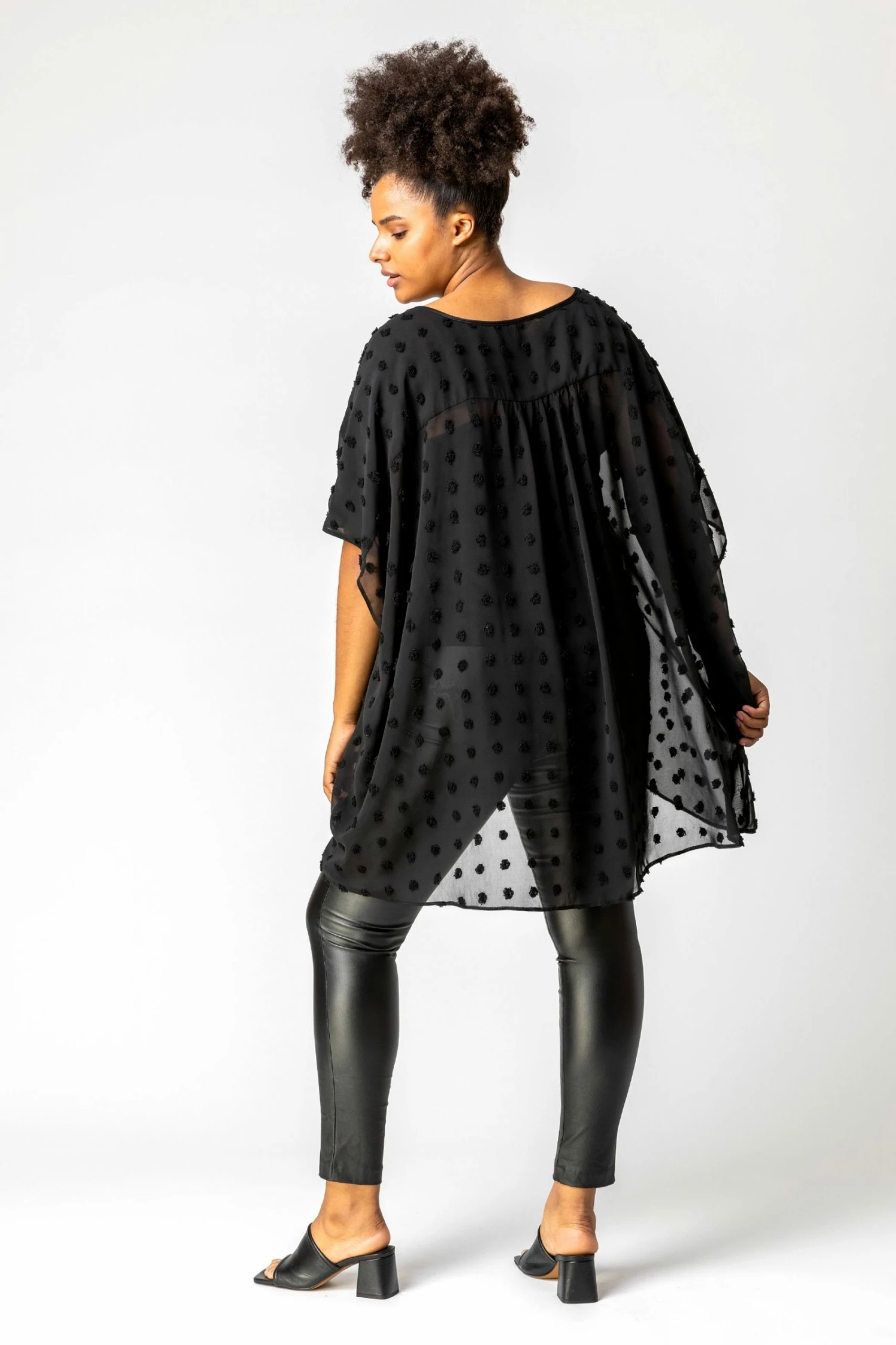 Roman Black Curve Textured Spot Batwing Top 4 Roman Black Curve Textured Spot Batwing Top - Image 2