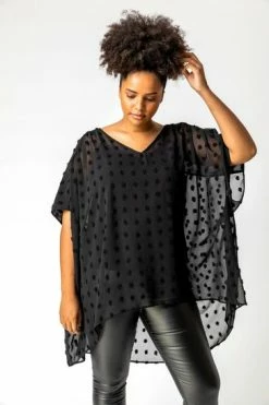 Roman Black Curve Textured Spot Batwing Top 12 Roman Black Curve Textured Spot Batwing Top -Roman Sales Shop unnamed file 9862