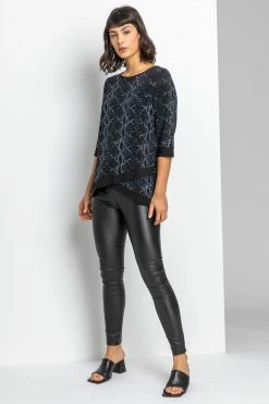 Roman Silver Asymmetric Animal Print Shimmer Top