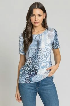 Roman Blue Abstract Animal Print Hotfix T-Shirt