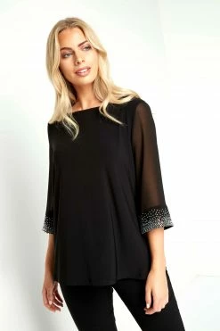 Roman Black Embellished Cuff Top