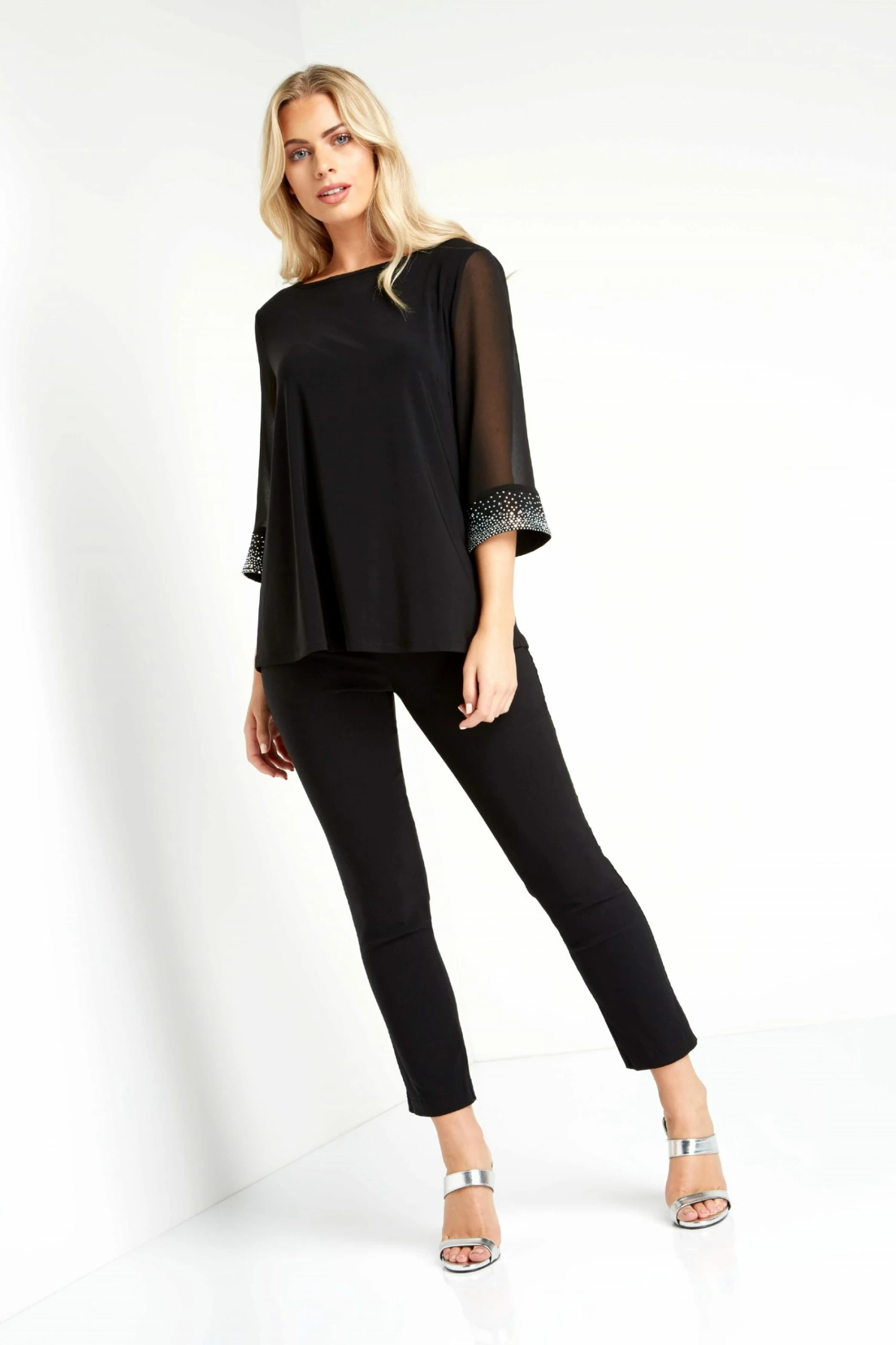 Roman Black Embellished Cuff Top 5 Roman Black Embellished Cuff Top - Image 3