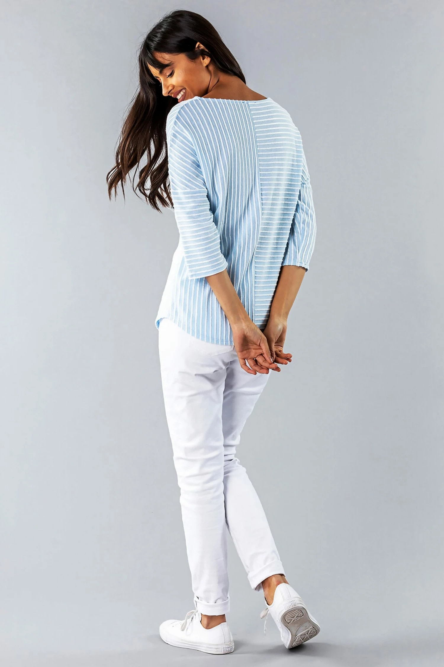 Roman Blue Textured Stripe Print Top 5 Roman Blue Textured Stripe Print Top - Image 3