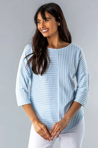 Roman Blue Textured Stripe Print Top 7 Roman Blue Textured Stripe Print Top - Image 5