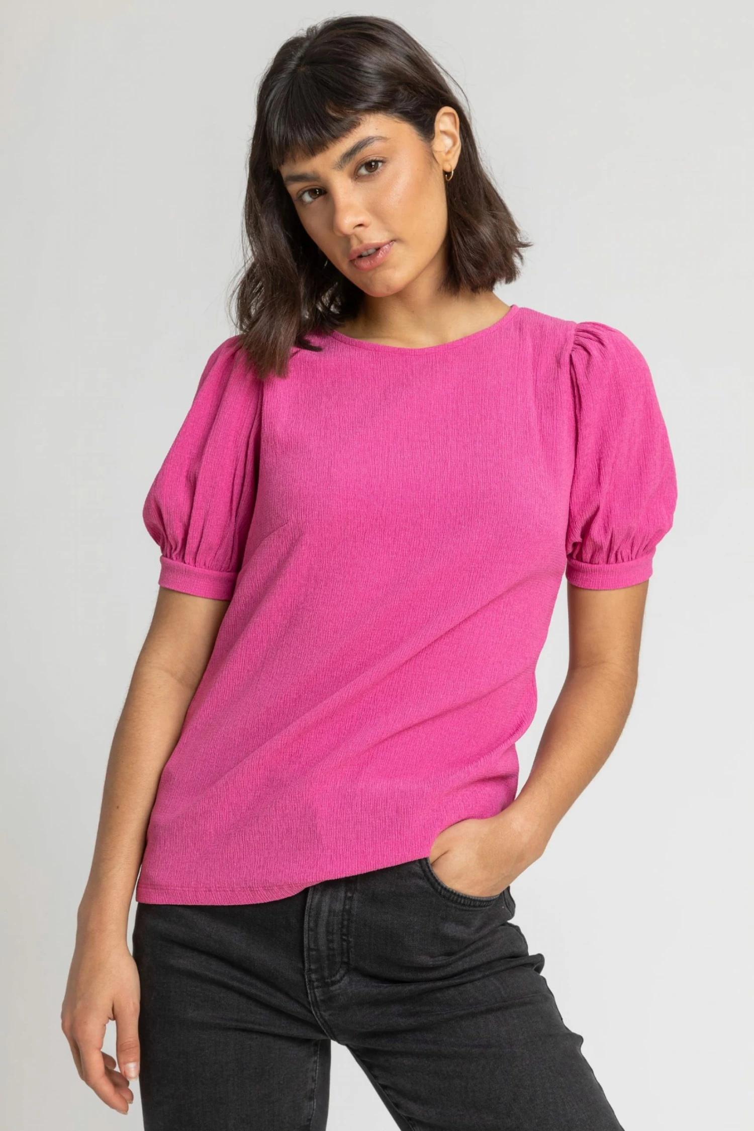 Roman Pink Textured Puff Sleeve Jersey Top 3 Roman Pink Textured Puff Sleeve Jersey Top