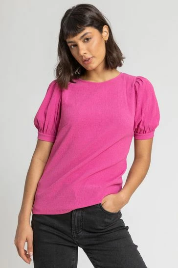 Roman Pink Textured Puff Sleeve Jersey Top 7 Roman Pink Textured Puff Sleeve Jersey Top - Image 5