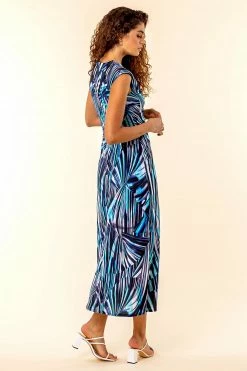 Roman Blue Twist Front Abstract Print Maxi Dress 8 Roman Blue Twist Front Abstract Print Maxi Dress -Roman Sales Shop unnamed file 989