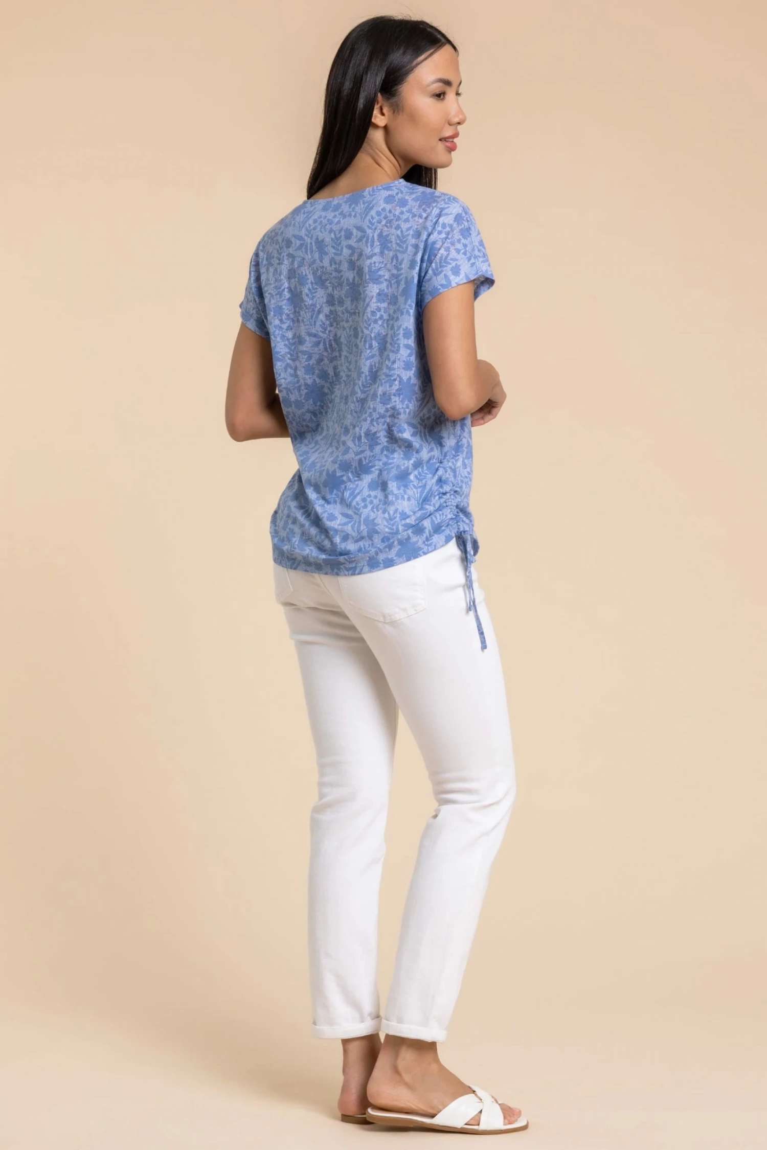 Roman Blue Burnout Floral Print Tie Detail Top 4 Roman Blue Burnout Floral Print Tie Detail Top - Image 2