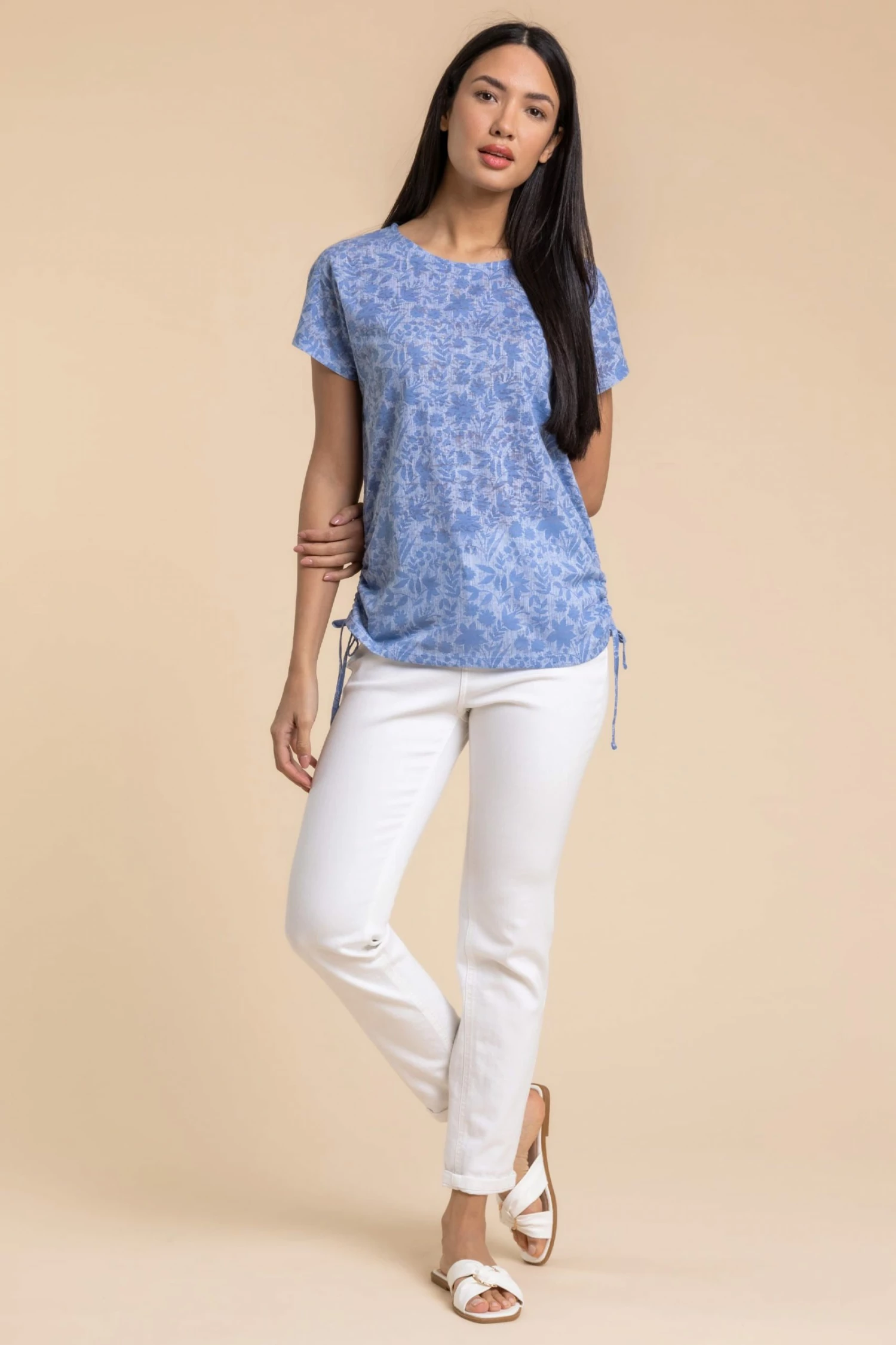 Roman Blue Burnout Floral Print Tie Detail Top 6 Roman Blue Burnout Floral Print Tie Detail Top - Image 4