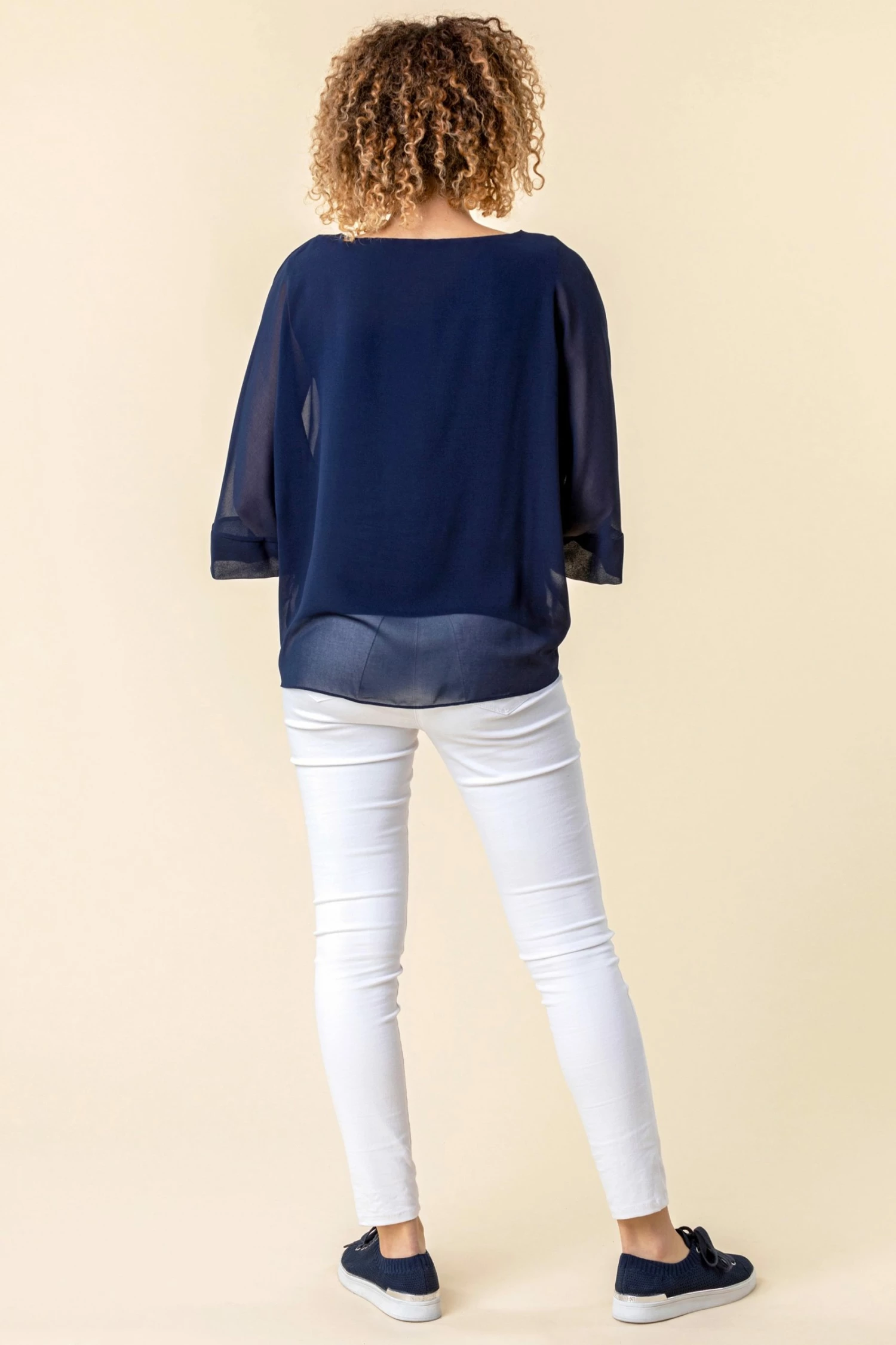Roman Blue Batwing Sleeve Chiffon Overlay Top 4 Roman Blue Batwing Sleeve Chiffon Overlay Top - Image 2
