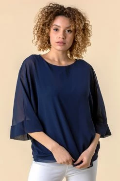 Roman Blue Batwing Sleeve Chiffon Overlay Top 9 Roman Blue Batwing Sleeve Chiffon Overlay Top -Roman Sales Shop unnamed file 9909