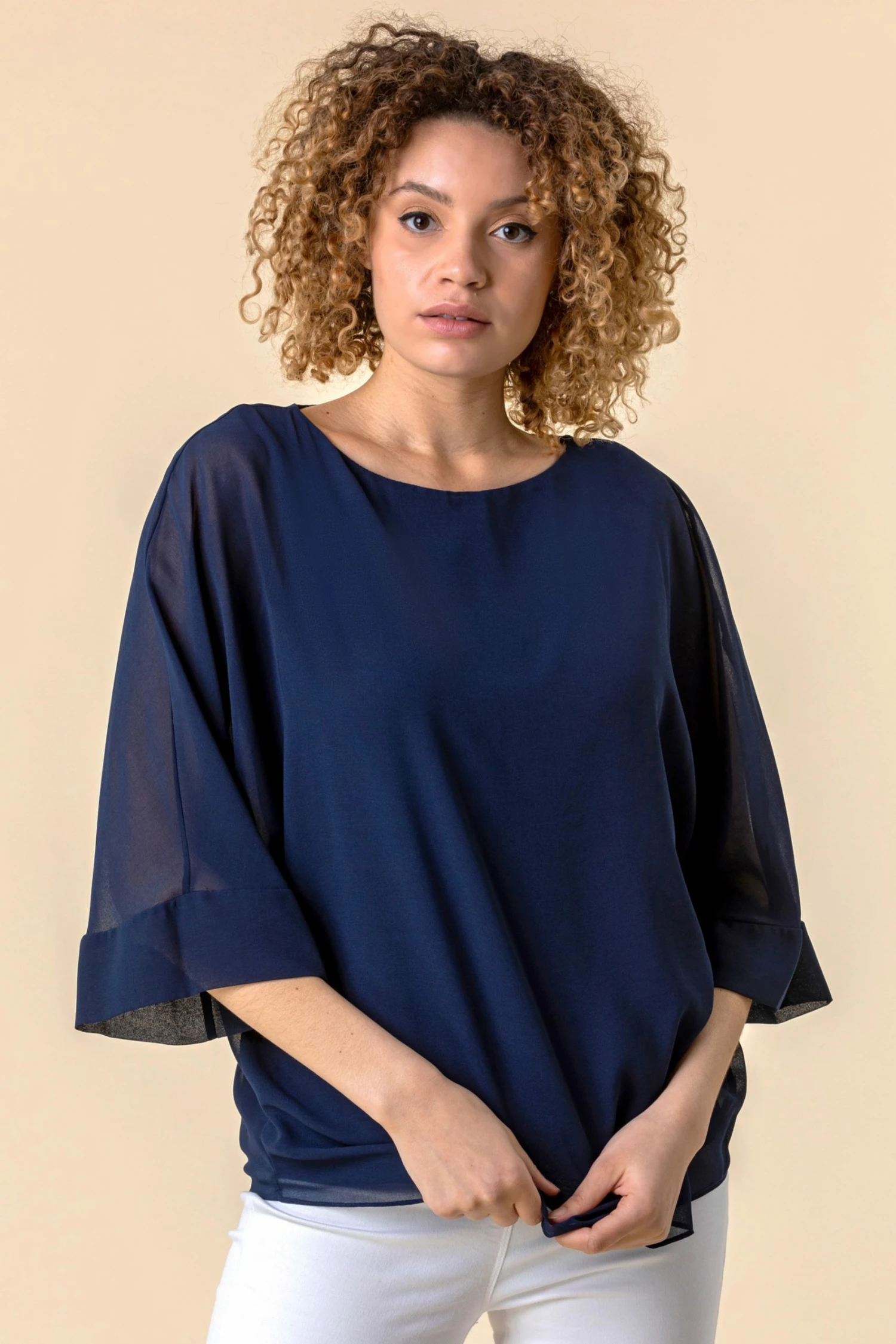 Roman Blue Batwing Sleeve Chiffon Overlay Top 5 Roman Blue Batwing Sleeve Chiffon Overlay Top - Image 3
