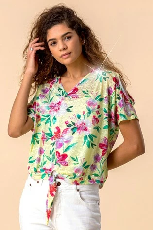 Roman Yellow Hotfix Tropical Print Tie Front Top 7 Roman Yellow Hotfix Tropical Print Tie Front Top - Image 5