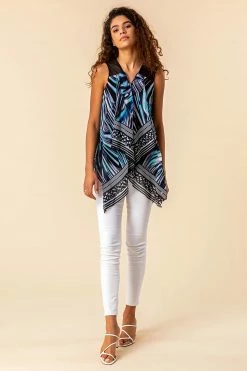 Roman Blue Abstract Print Asymmetric Hem Top -Roman Sales Shop unnamed file 9918