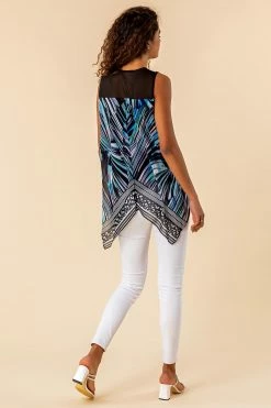 Roman Blue Abstract Print Asymmetric Hem Top -Roman Sales Shop unnamed file 9919