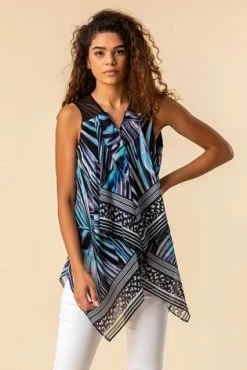Roman Blue Abstract Print Asymmetric Hem Top -Roman Sales Shop unnamed file 9921