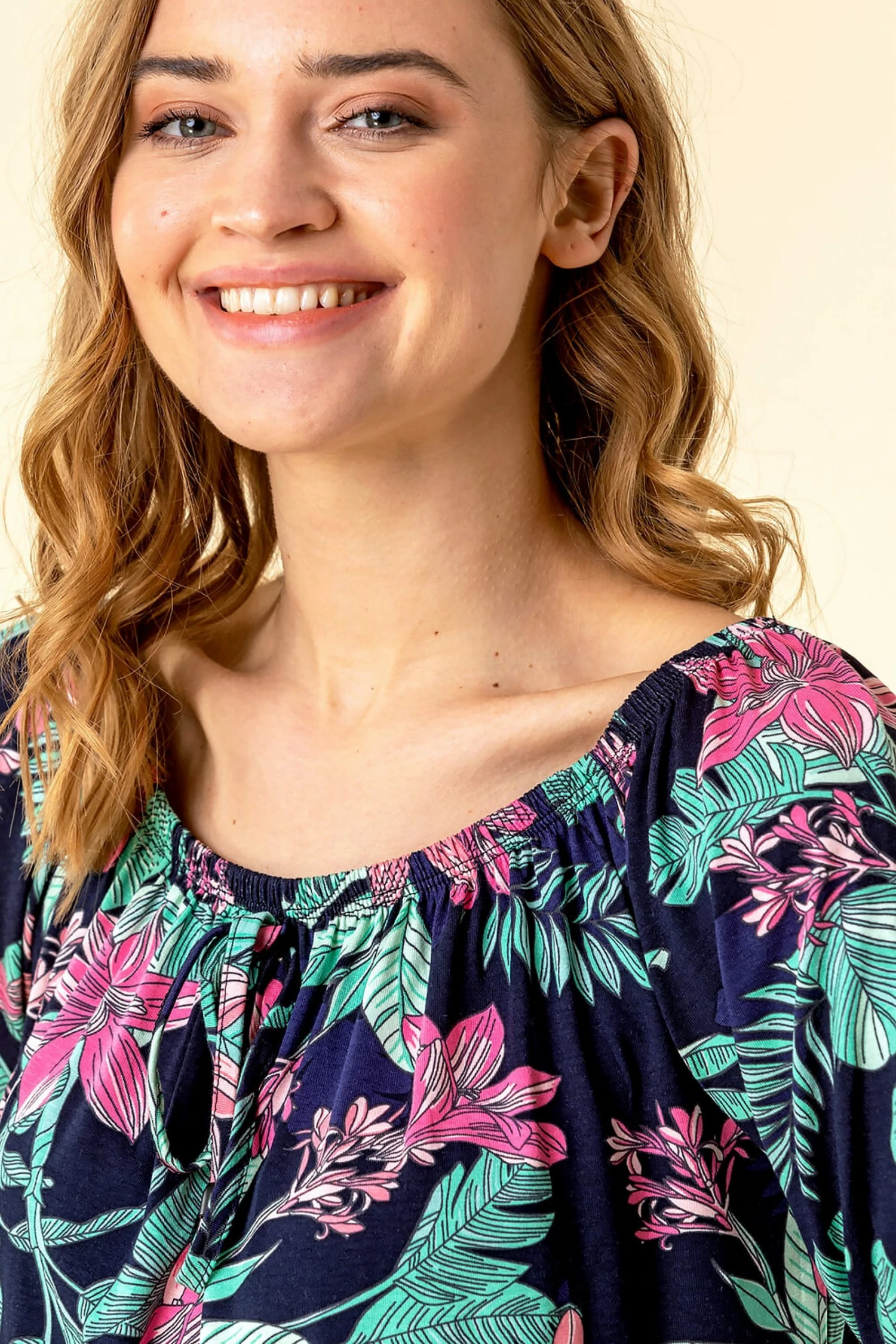 Roman Blue Tropical Floral Print Bardot Top 6 Roman Blue Tropical Floral Print Bardot Top - Image 4