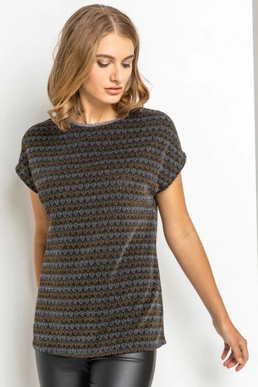 Roman Gold Shimmer Heart Print Top 7 Roman Gold Shimmer Heart Print Top - Image 5
