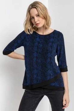 Roman Blue Shimmer Animal Print Asymmetric Top
