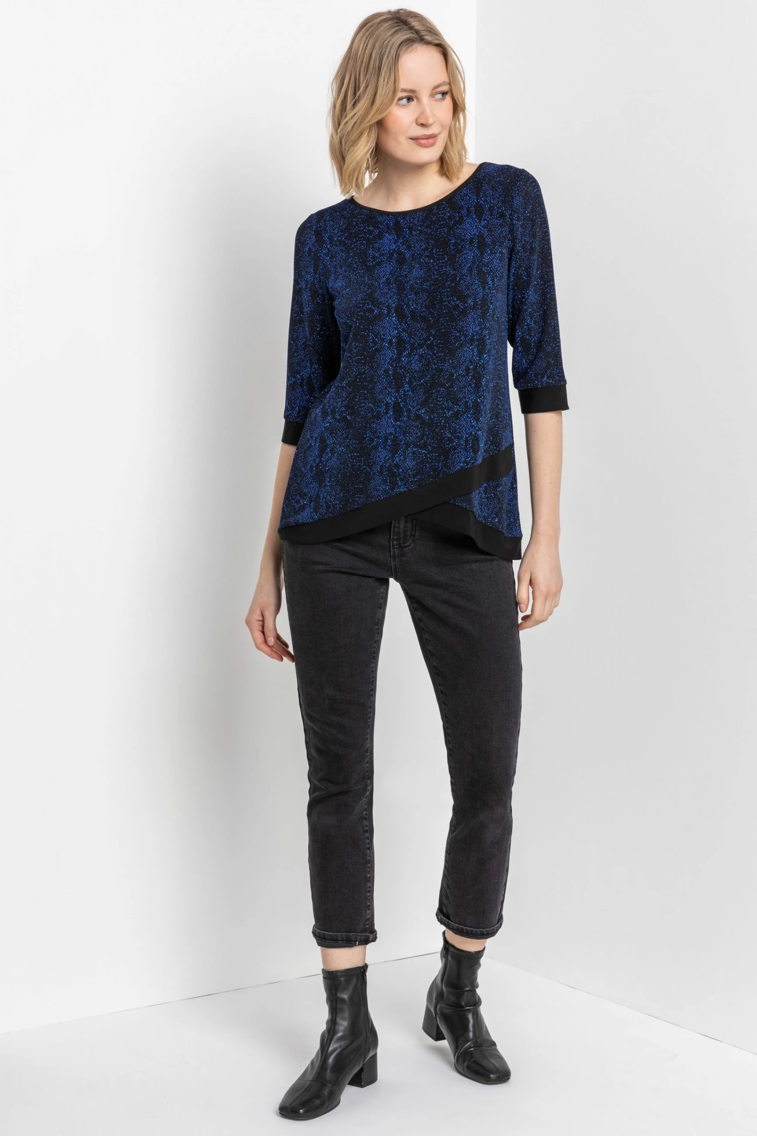 Roman Blue Shimmer Animal Print Asymmetric Top 5 Roman Blue Shimmer Animal Print Asymmetric Top - Image 3